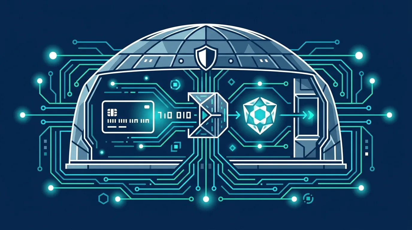 A payment card number being replaced by a network token inside a secure vault
